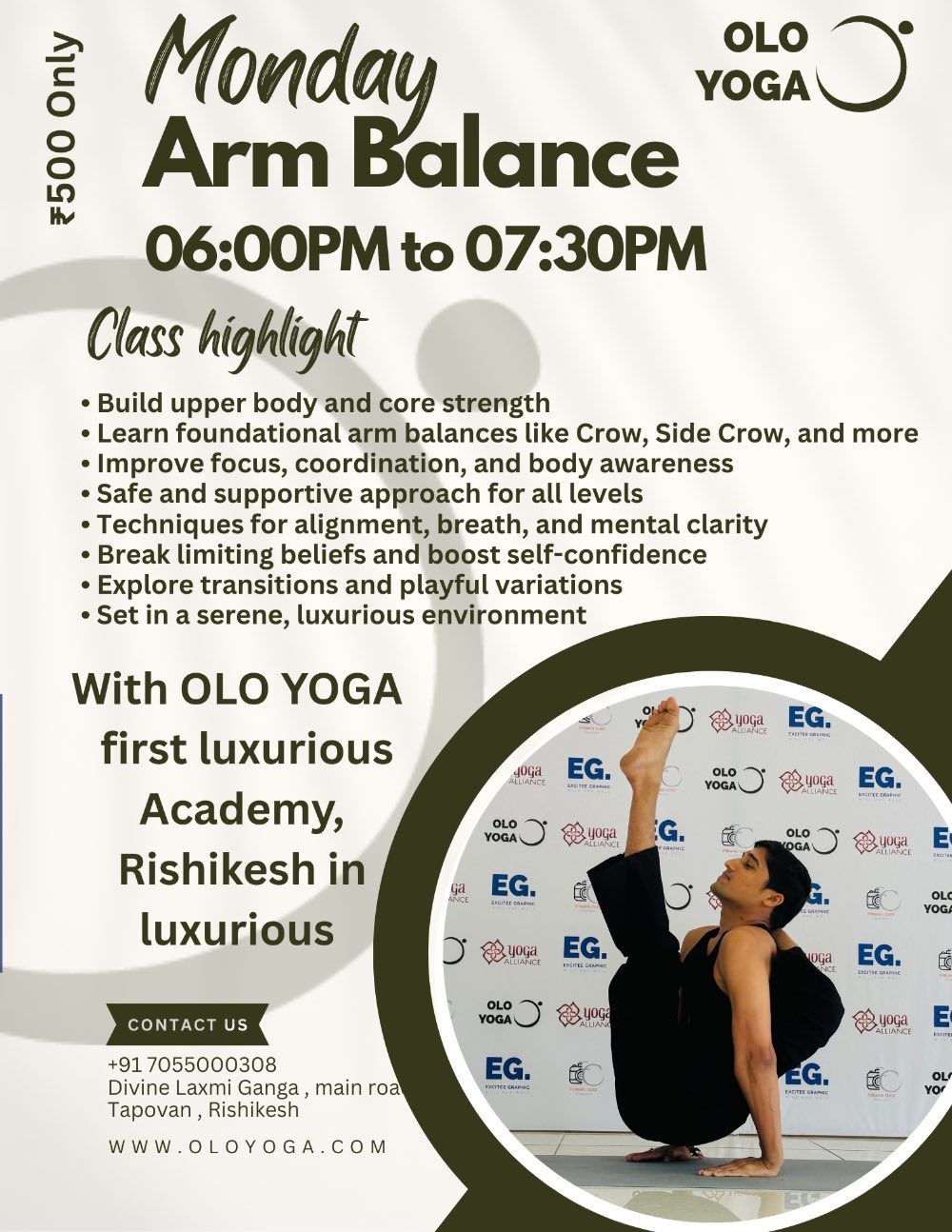 Event image for Arm Balance – Strength, Focus & Flight | OLO Yoga Rishikesh